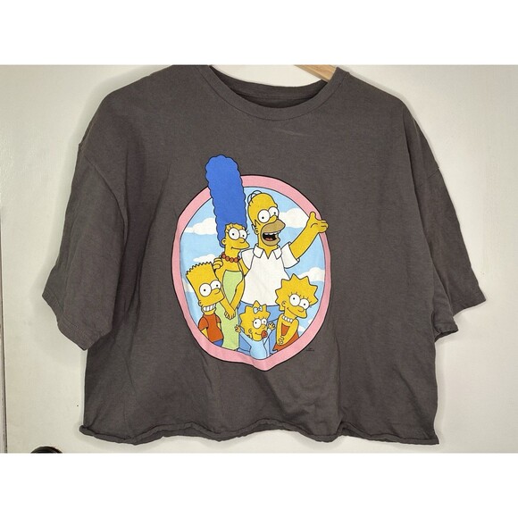The Simpsons Tops - The Simpsons Graphic Shirt Women’s Size XLarge Gray Short Sleeve Cropped
